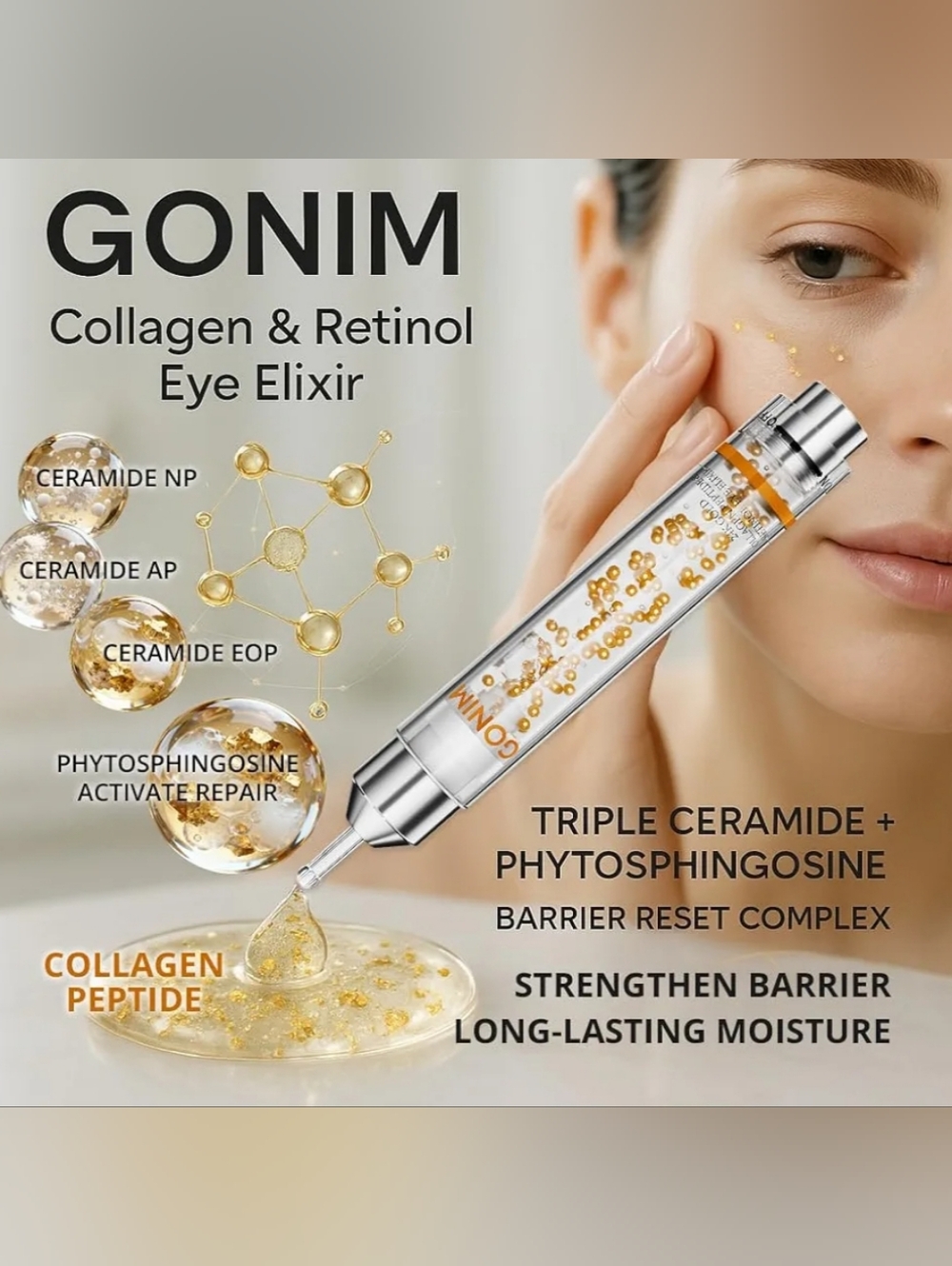 GONIM Eye Gel 24k Gold Collagen Peptide & Retinol Eye Elixir - Picture 5 of 6